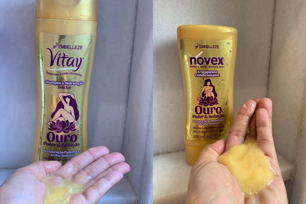 consistência do shampoo e condicionador Novex Ouro