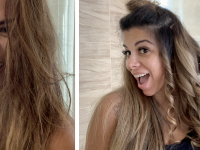 o cabelo de evelyn regly antes e depois de usar o creme de tratamento doctor rícino da ermbelleze.